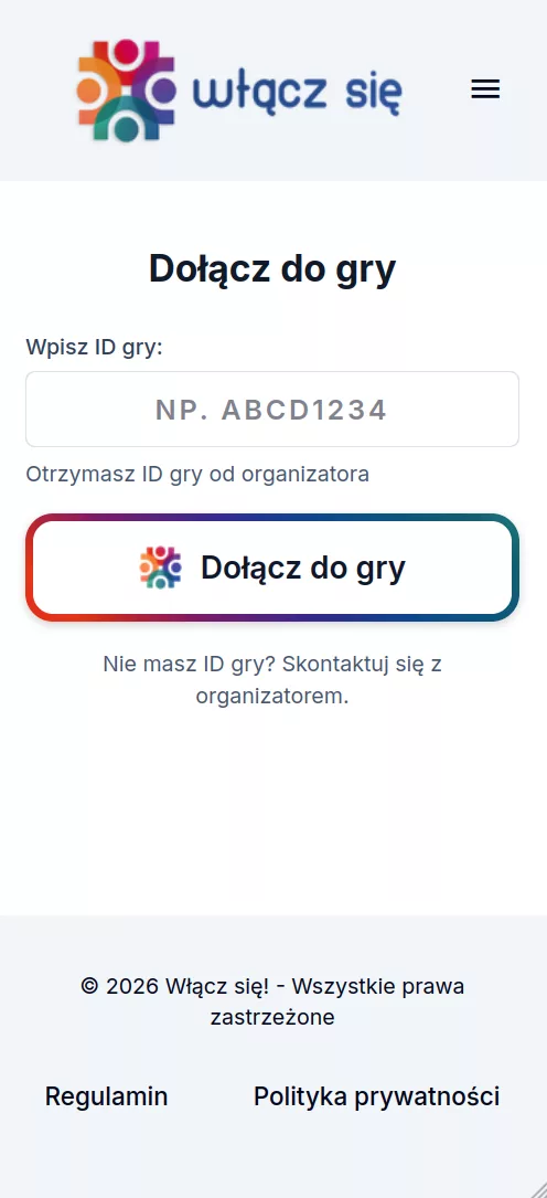 Rejestracja gracza na telefonie.