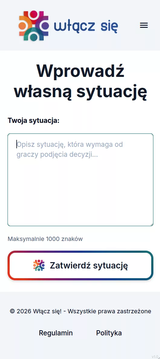 Wpisywanie własnej sytuacji.