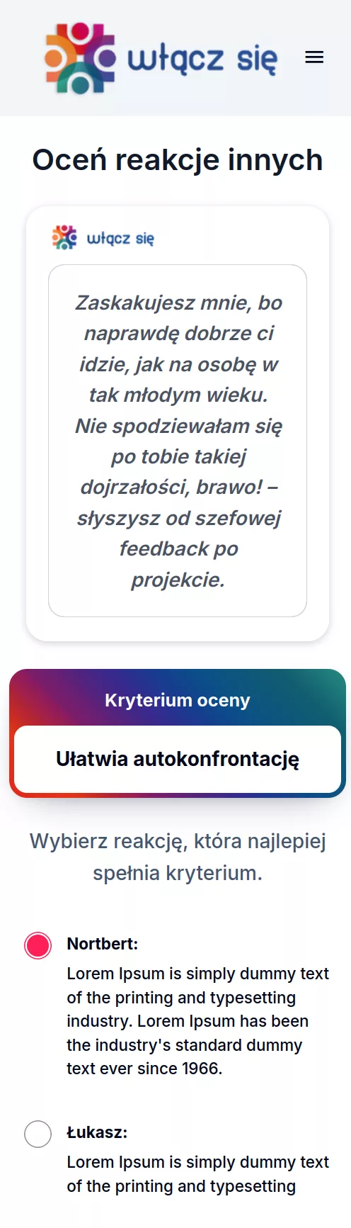 Głosowanie na najlepszą reakcję.